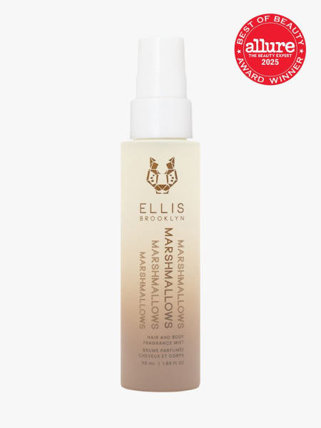 MARSHMALLOWS Hair & Body Fragrance Mist in branded gradient bottle with white spray cap on light gray background with red Allure Best of Beauty seal in the top right corner 